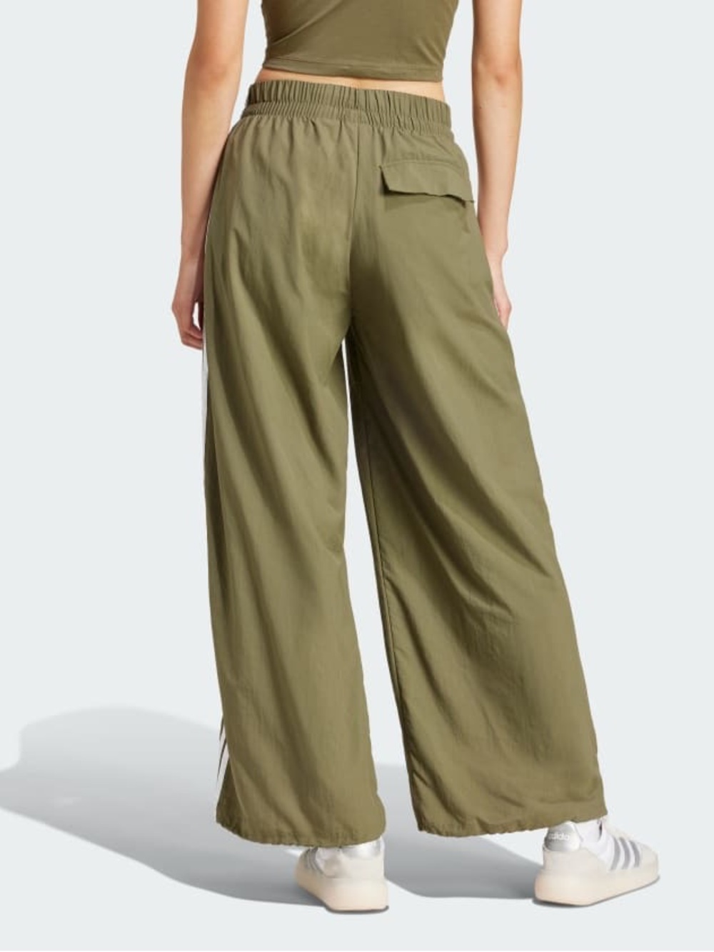 ADIDAS Essentials 3-Stripes Lifestyle Woven Parachute Pants Olive Strata - Picture 3 of 12
